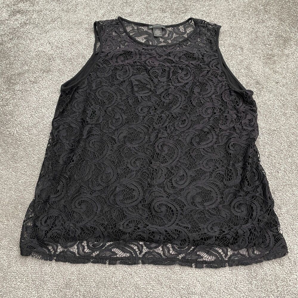 Adrianna Papell Lace Tank Top Womens XXL Black Sleeveless Round Neck Casual